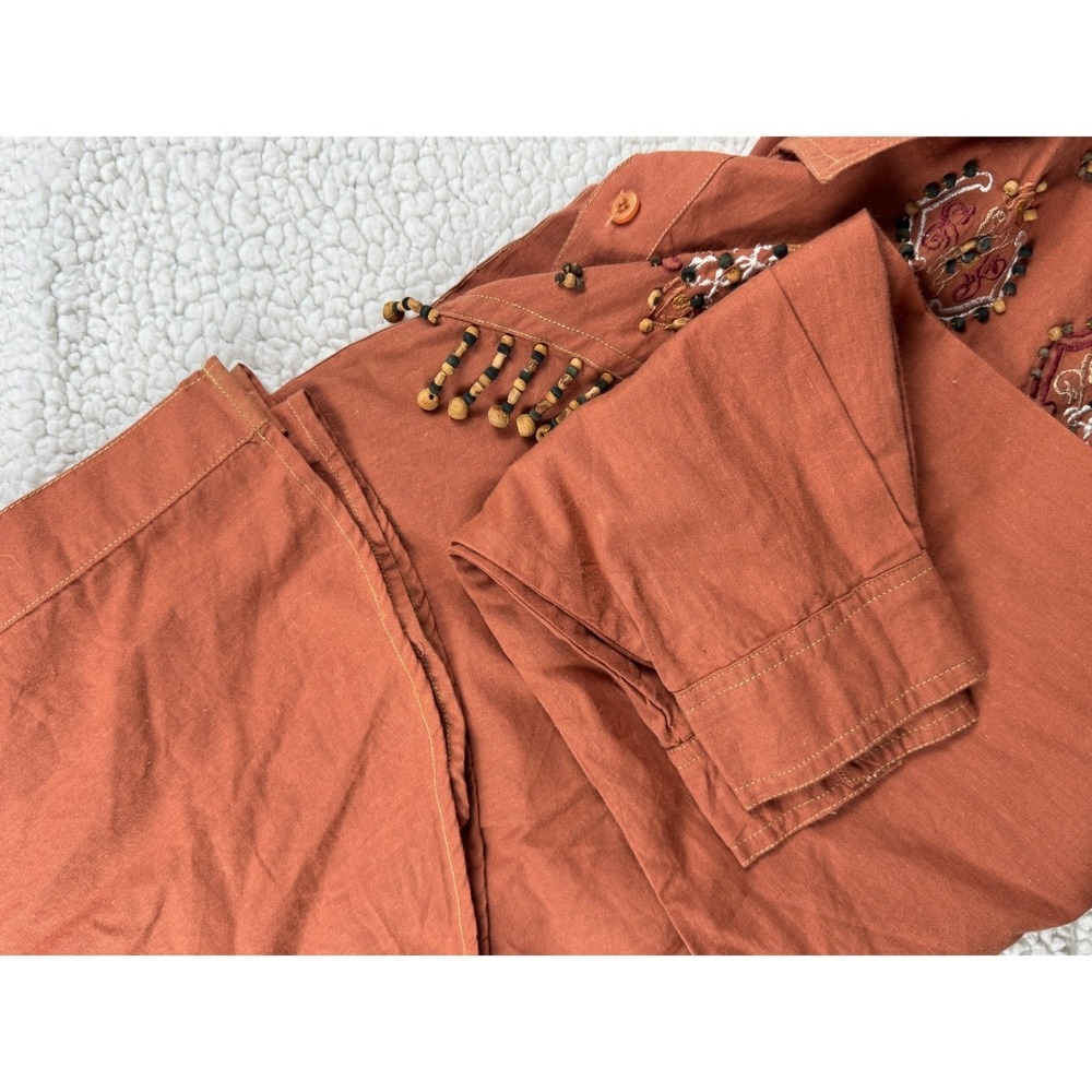 Vintage 90s Short Circuit Embroidered Beaded Western Shirt Brown Boho Medium NWT - Picture 5 of 12